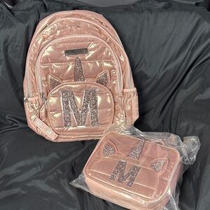 Justice Pink Metallic Backpack and Lunchbox Set